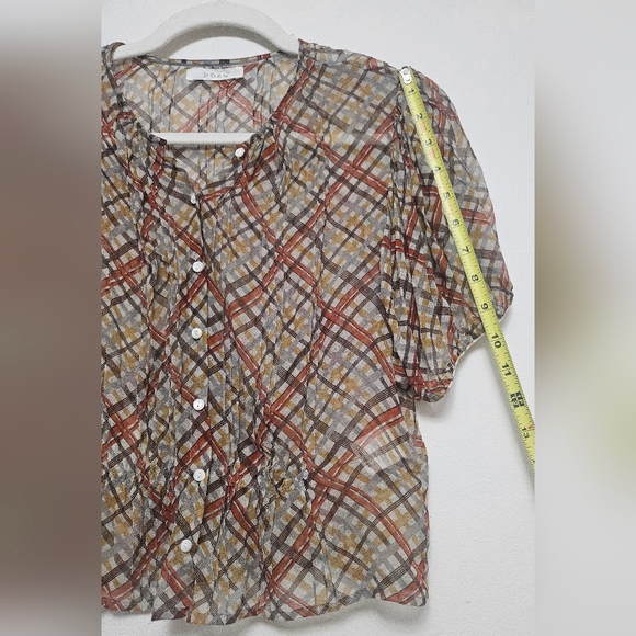 Doen Naret Tomato Emmeline Plaid 100% Silk Top Blouse Sz XS - Picture 15 of 16